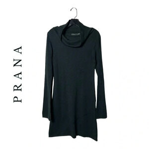 0389W. PRANA LONG SLEEVE‎ COWL NECK KNEE LENGTH DRESS SIZE SMALL BLACK IN SOLID